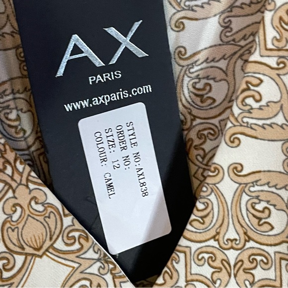 NWT! AX Paris mini smock dress plunge front camel chain print 12 dance party - Picture 7 of 9